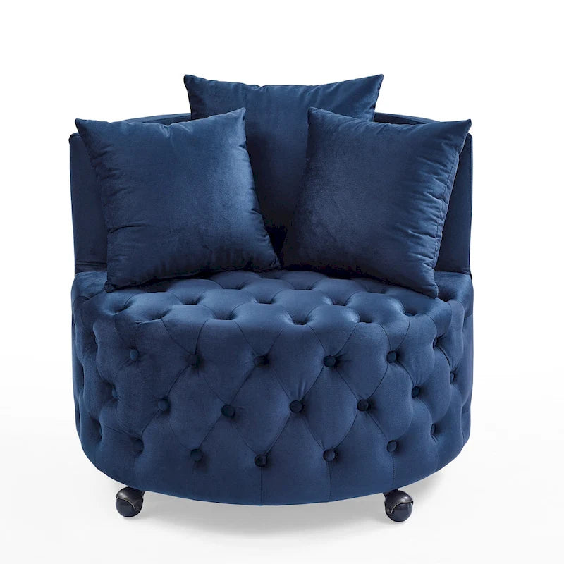 Blue Velvet Tufted Swivel Accent Chair with Caster Wheels