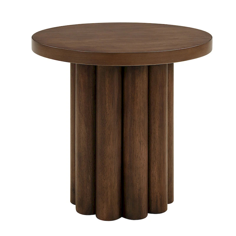 Moderner brauner Holz-Beistelltisch mit dicker Tischplatte