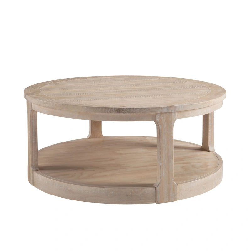 40-Inch Round Two-Tier Wood Coffee Table with Vintage Design