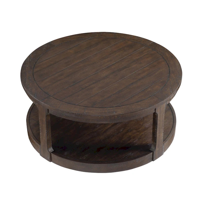 40-Inch Round Two-Tier Wood Coffee Table with Vintage Design
