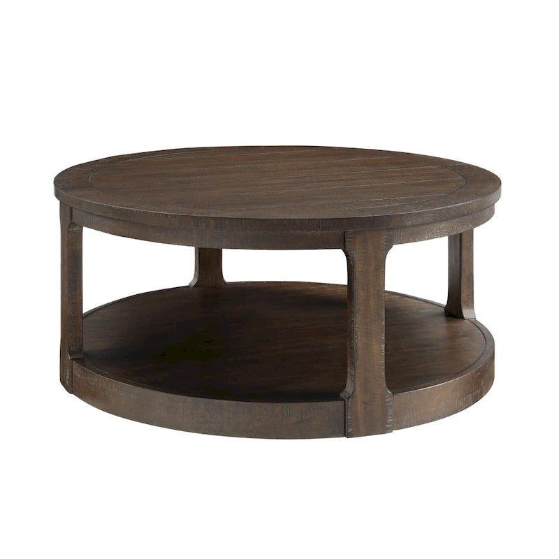 40-Inch Round Two-Tier Wood Coffee Table with Vintage Design
