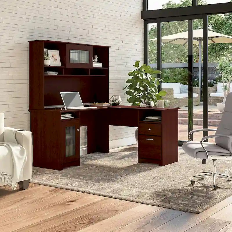 60W L-Shaped Desk with Hutch and Storage
