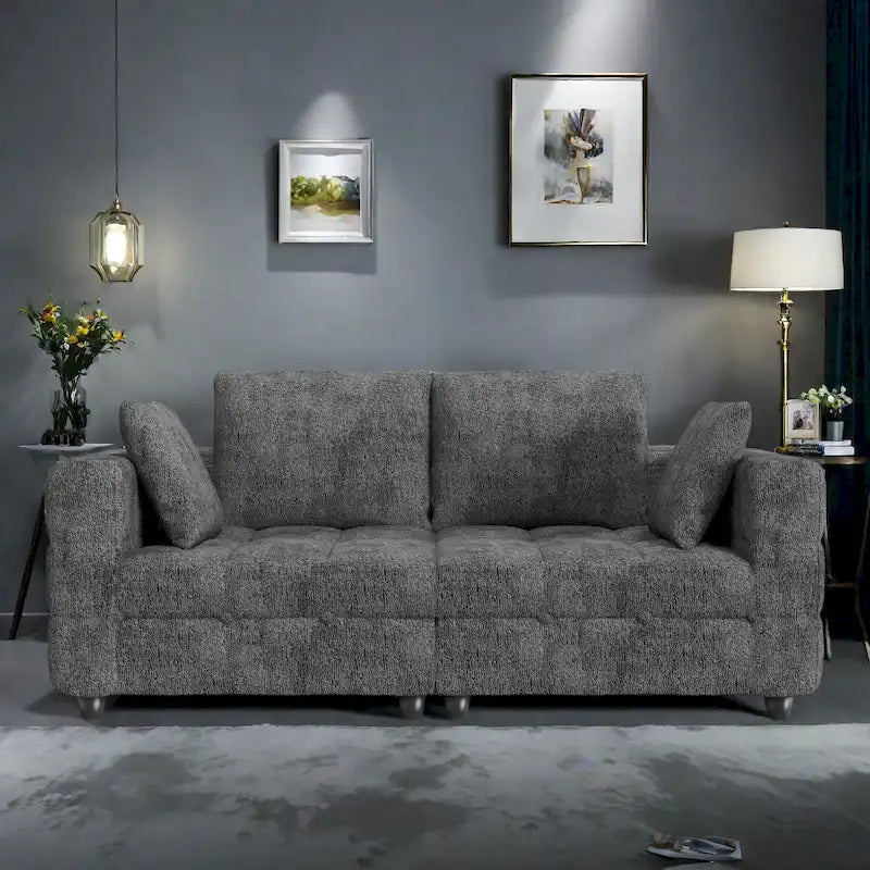 Grey Velvet Sofa with Tool-Free Assembly and Solid Wood Frame