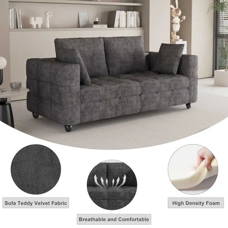 Grey Velvet Sofa with Tool-Free Assembly and Solid Wood Frame