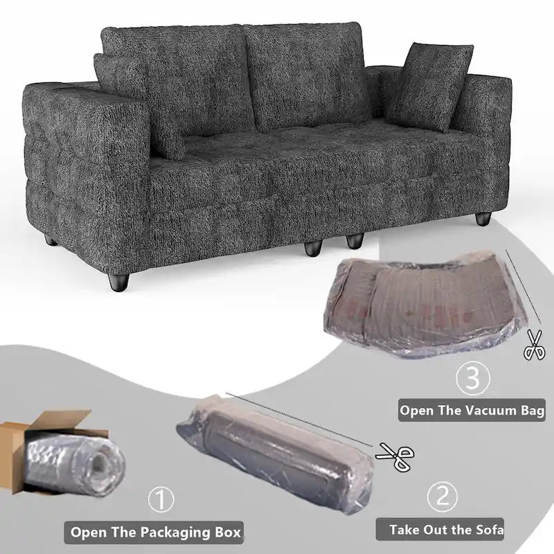 Grey Velvet Sofa with Tool-Free Assembly and Solid Wood Frame