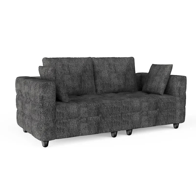 Grey Velvet Sofa with Tool-Free Assembly and Solid Wood Frame