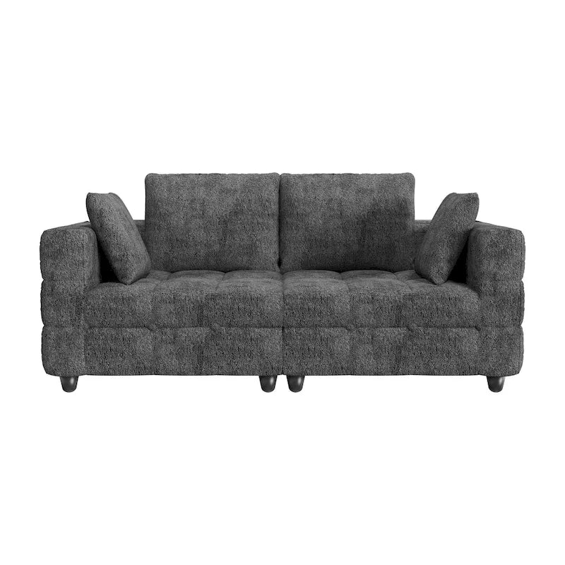 Grey Velvet Sofa with Tool-Free Assembly and Solid Wood Frame