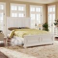 Letto king-size bianco in legno di pino con supporto a doghe in legno
