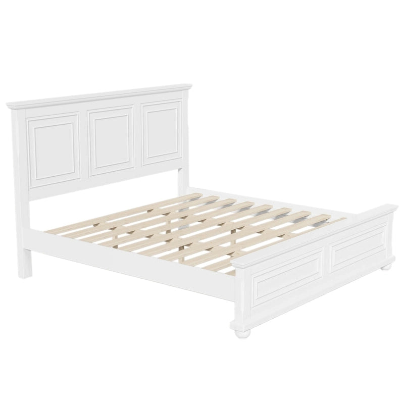 Letto king-size bianco in legno di pino con supporto a doghe in legno