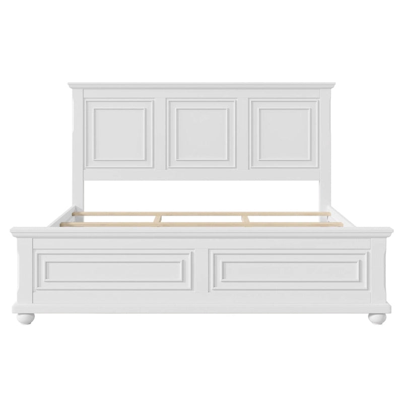 Letto king-size bianco in legno di pino con supporto a doghe in legno