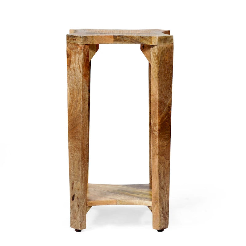 Tavolino laterale artigianale in legno di mango con design concavo