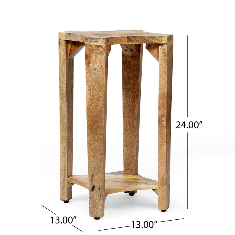 Handcrafted Mango Wood Side Table with Concave Design