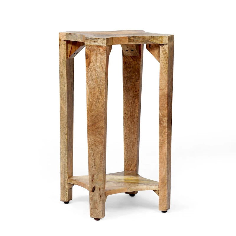 Tavolino laterale artigianale in legno di mango con design concavo