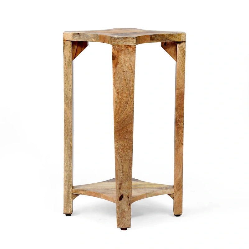 Tavolino laterale artigianale in legno di mango con design concavo