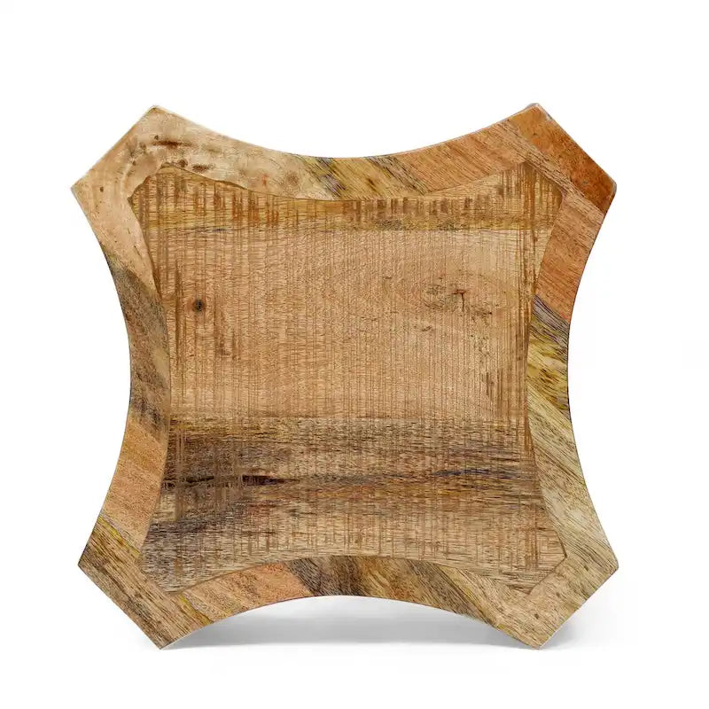 Tavolino laterale artigianale in legno di mango con design concavo
