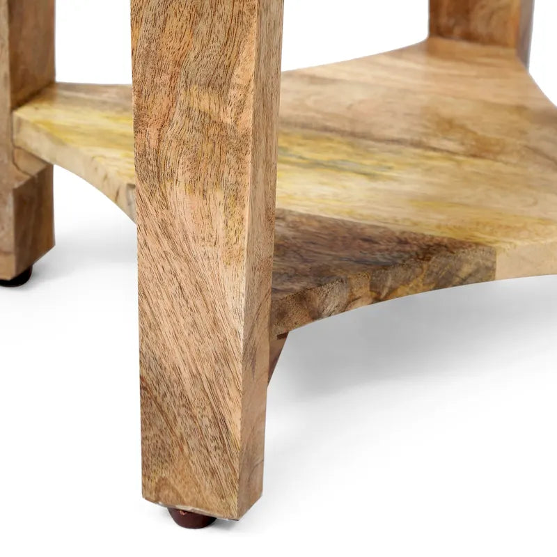 Tavolino laterale artigianale in legno di mango con design concavo