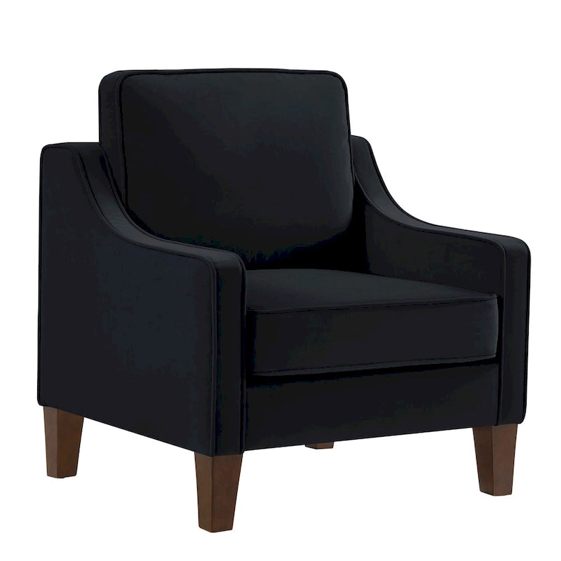 Velvet Upholstered Accent Armchair with Wooden Legs