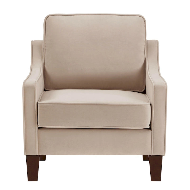 Velvet Upholstered Accent Armchair with Wooden Legs