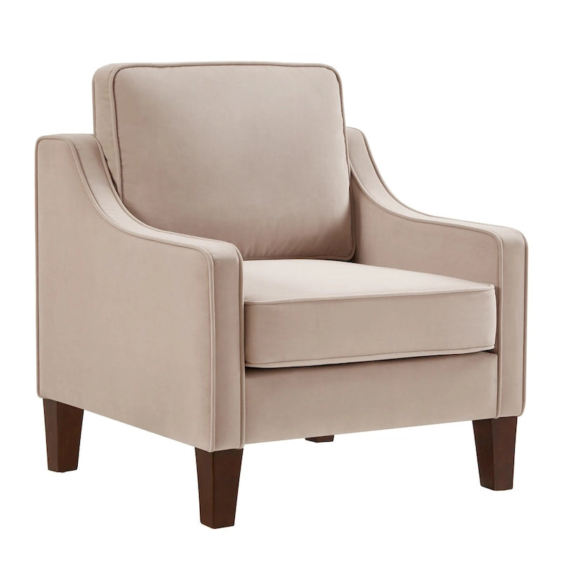 Velvet Upholstered Accent Armchair with Wooden Legs