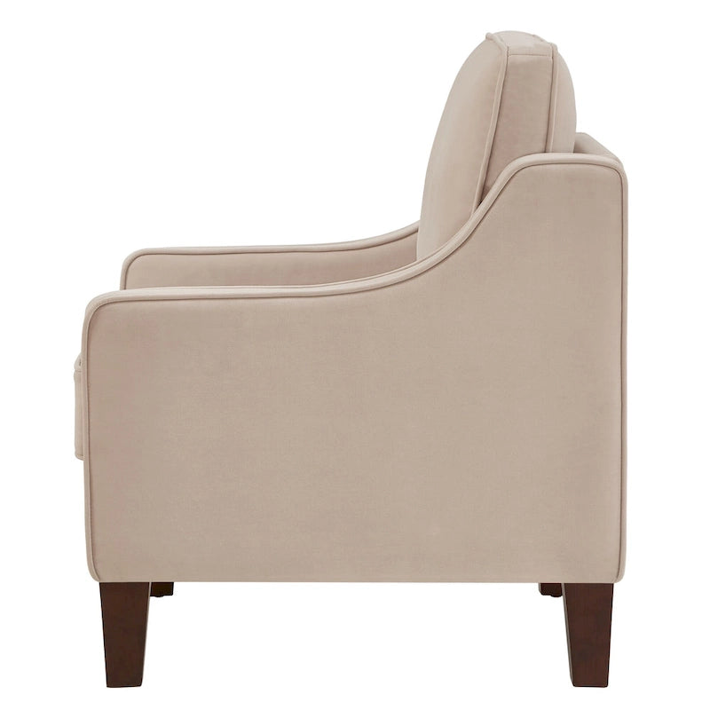 Velvet Upholstered Accent Armchair with Wooden Legs