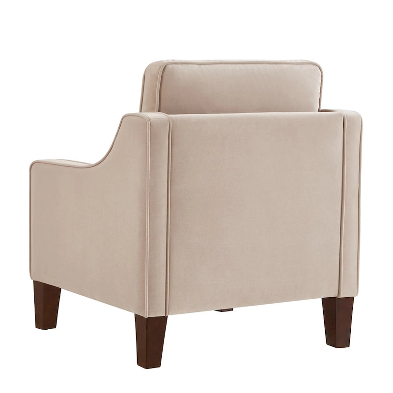 Velvet Upholstered Accent Armchair with Wooden Legs