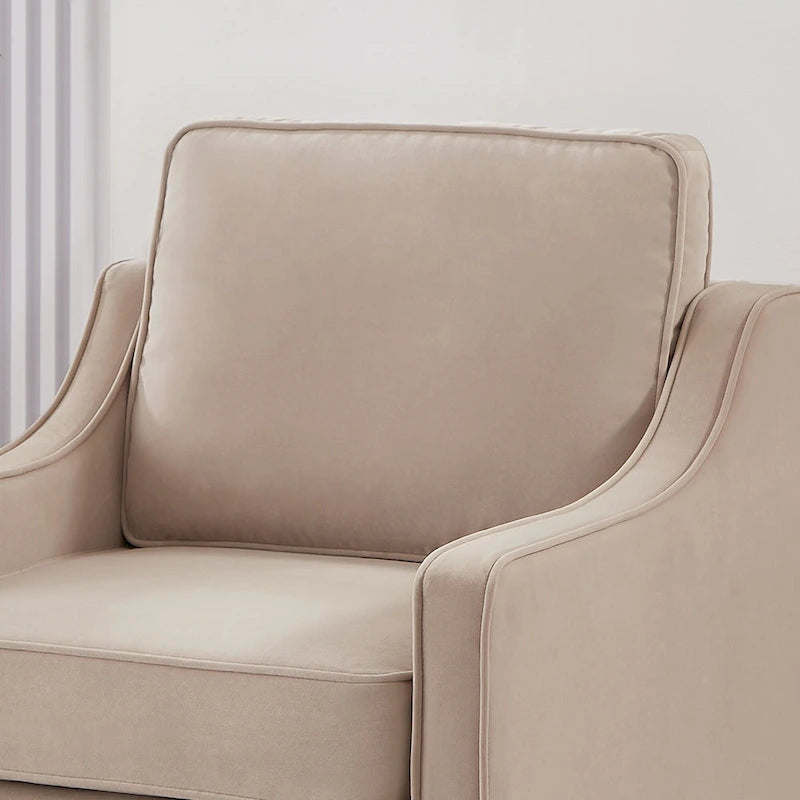 Velvet Upholstered Accent Armchair with Wooden Legs