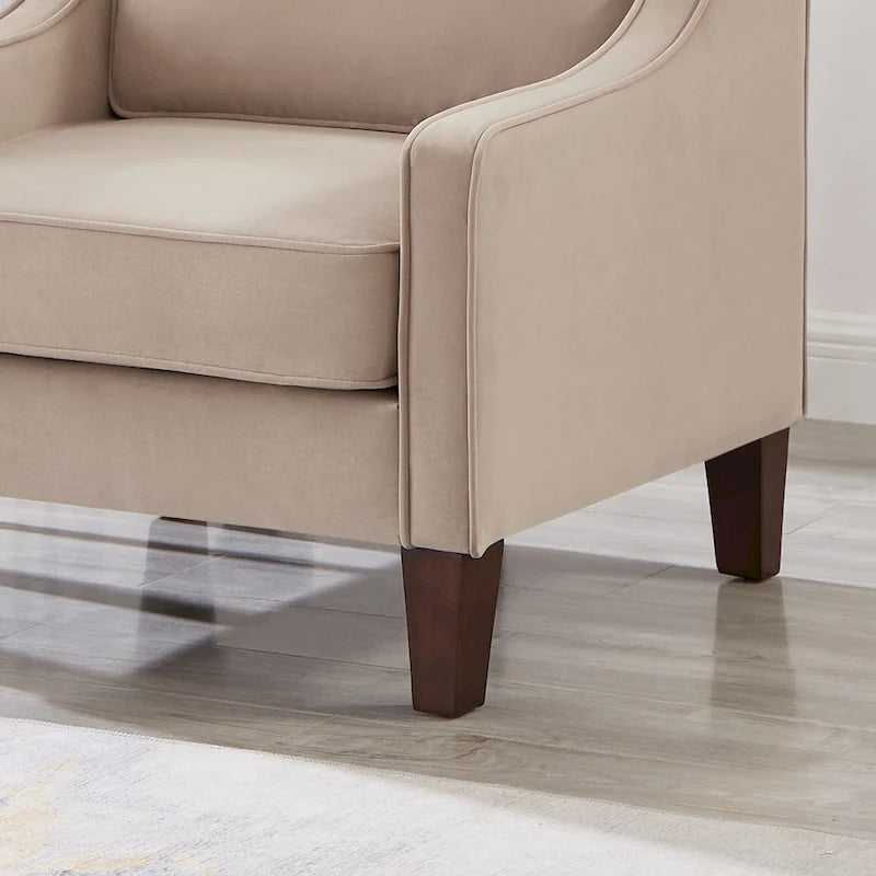 Velvet Upholstered Accent Armchair with Wooden Legs