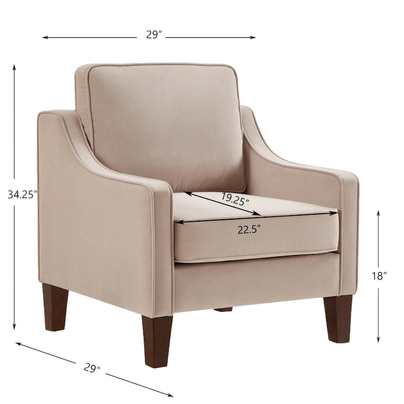 Velvet Upholstered Accent Armchair with Wooden Legs