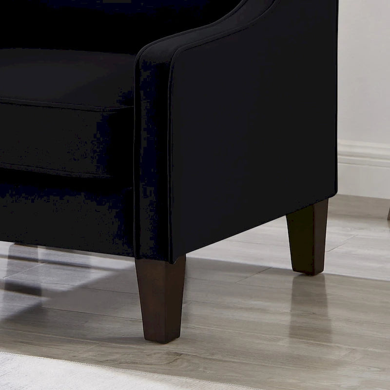 Velvet Upholstered Accent Armchair with Wooden Legs