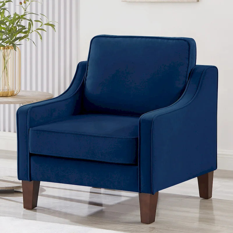Velvet Upholstered Accent Armchair with Wooden Legs