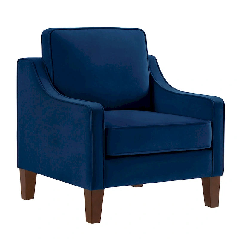 Velvet Upholstered Accent Armchair with Wooden Legs