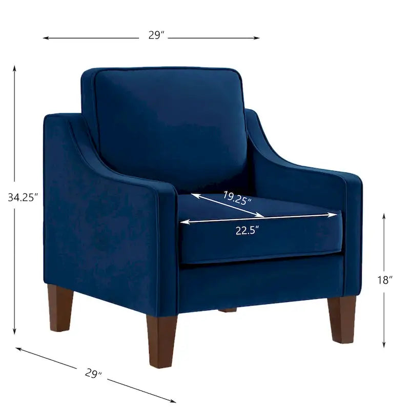 Velvet Upholstered Accent Armchair with Wooden Legs