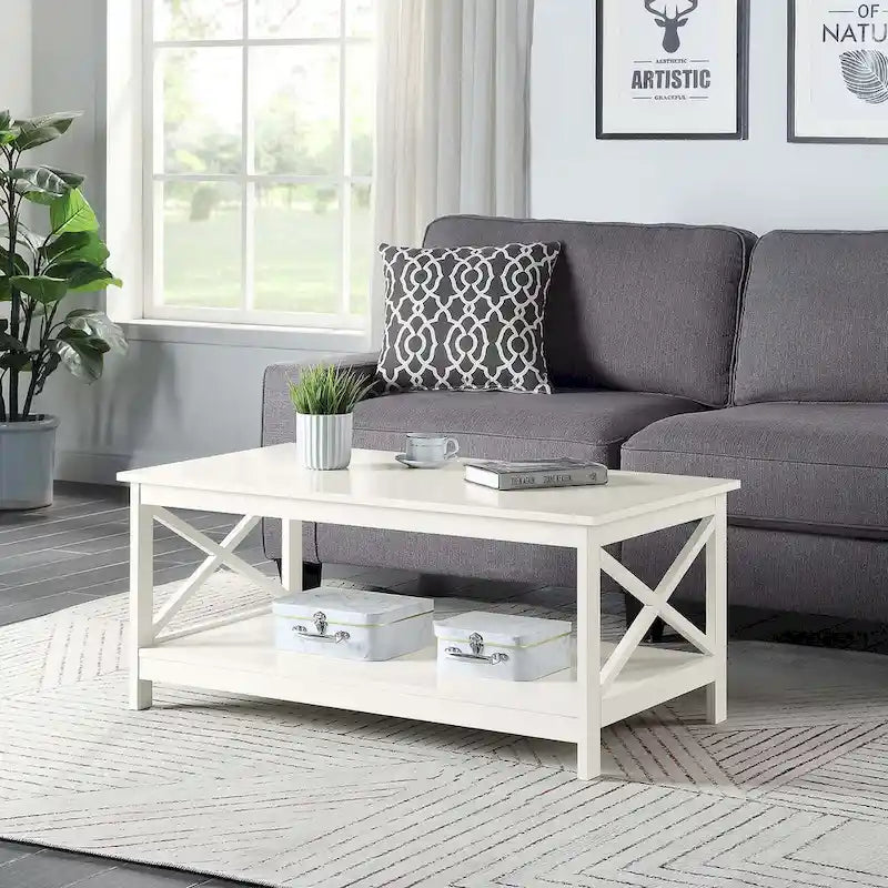 Coffee Table with Storage Shelf and X-Shaped Sides