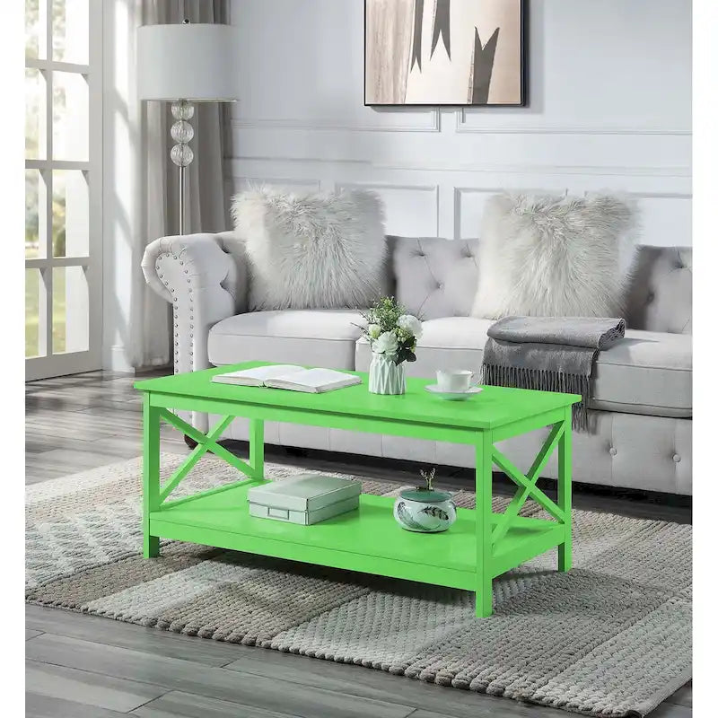 Coffee Table with Storage Shelf and X-Shaped Sides