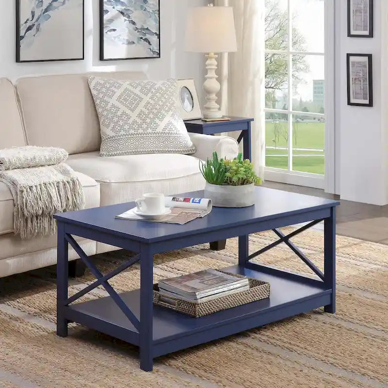 Coffee Table with Storage Shelf and X-Shaped Sides