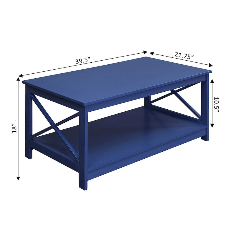 Coffee Table with Storage Shelf and X-Shaped Sides