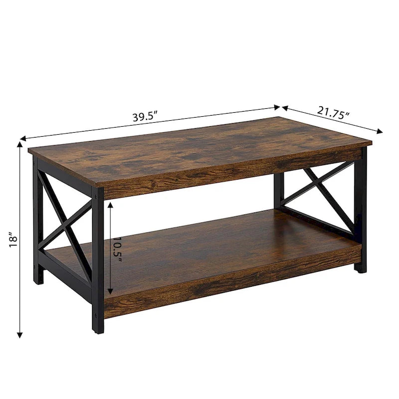 Coffee Table with Storage Shelf and X-Shaped Sides