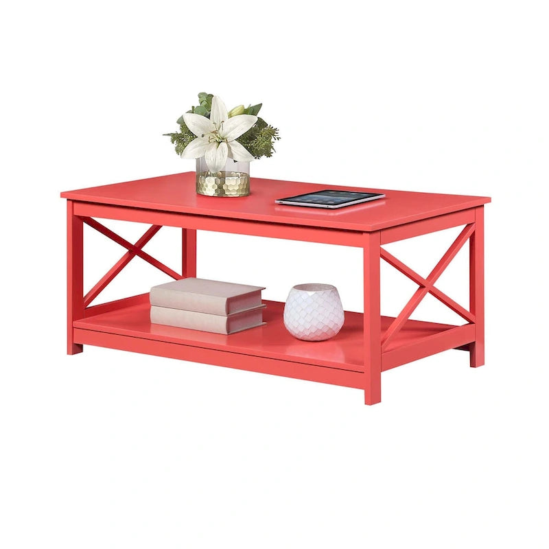 Coffee Table with Storage Shelf and X-Shaped Sides