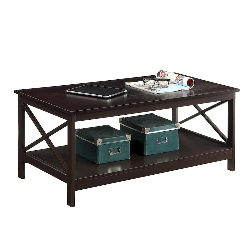Coffee Table with Storage Shelf and X-Shaped Sides