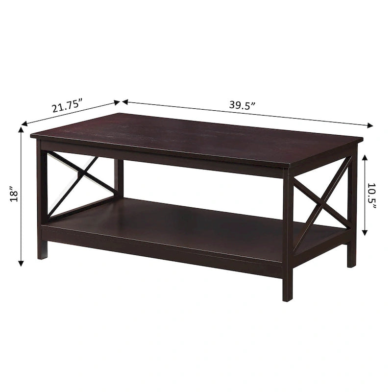 Coffee Table with Storage Shelf and X-Shaped Sides