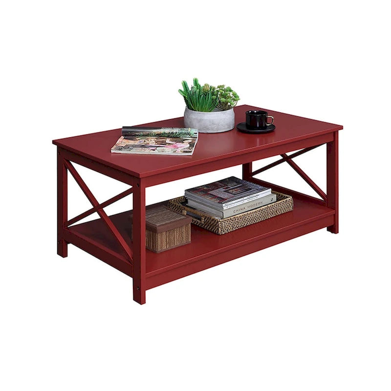 Coffee Table with Storage Shelf and X-Shaped Sides