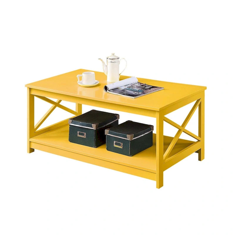 Coffee Table with Storage Shelf and X-Shaped Sides