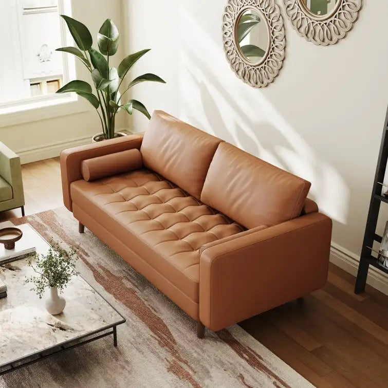 70-Inch Faux Leather Square Arm Sofa