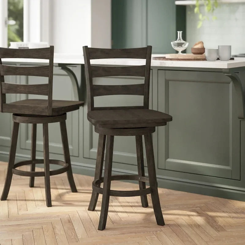 Wooden Ladderback Swivel Counter-Height Stool