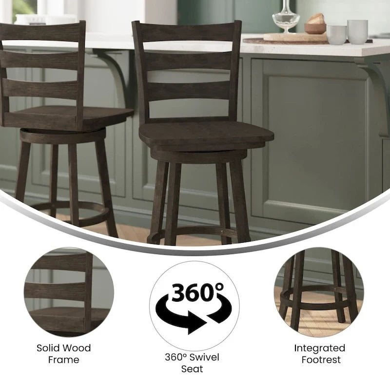 Wooden Ladderback Swivel Counter-Height Stool