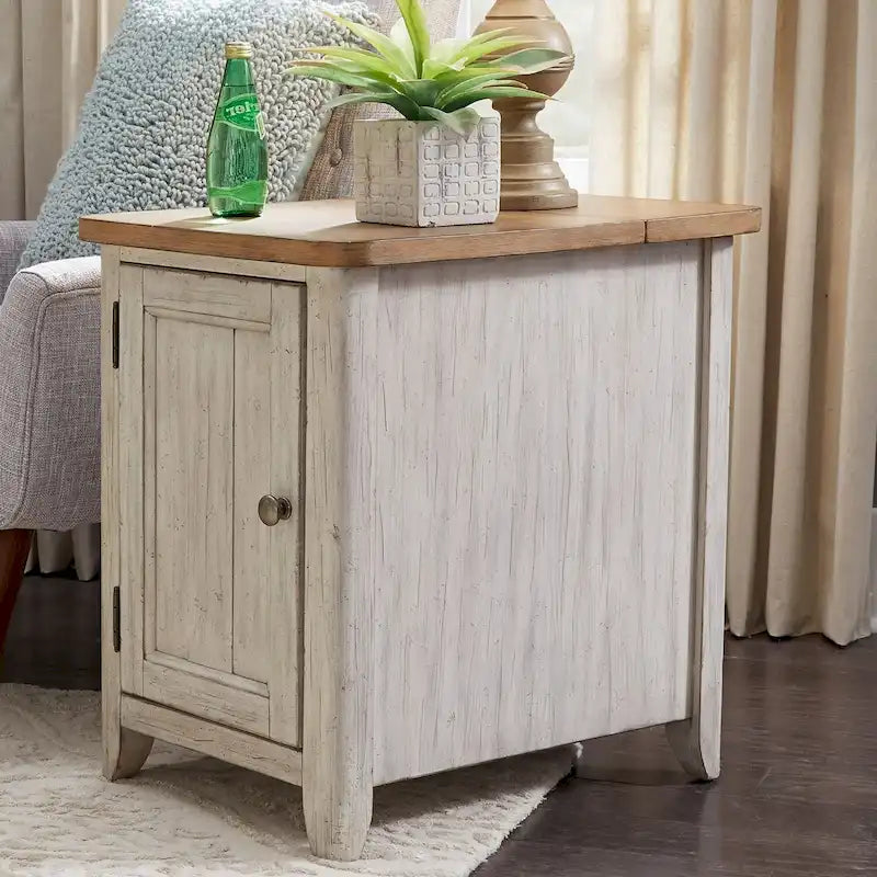 Antique White Chairside Table with Charging Station