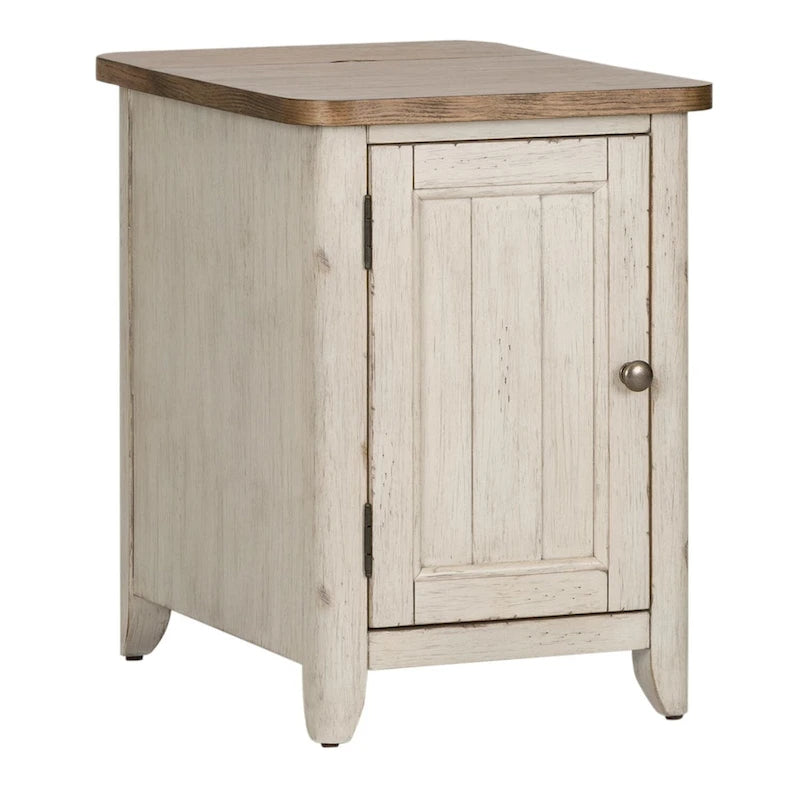 Antique White Chairside Table with Charging Station