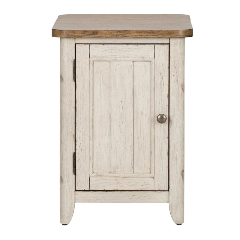 Antique White Chairside Table with Charging Station