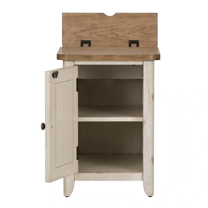 Antique White Chairside Table with Charging Station