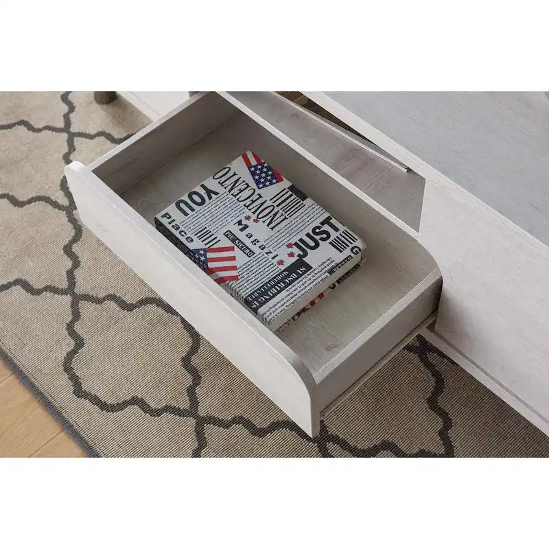 Mid-Century Modern White Oak Coffee Table with Drawer and Shelves